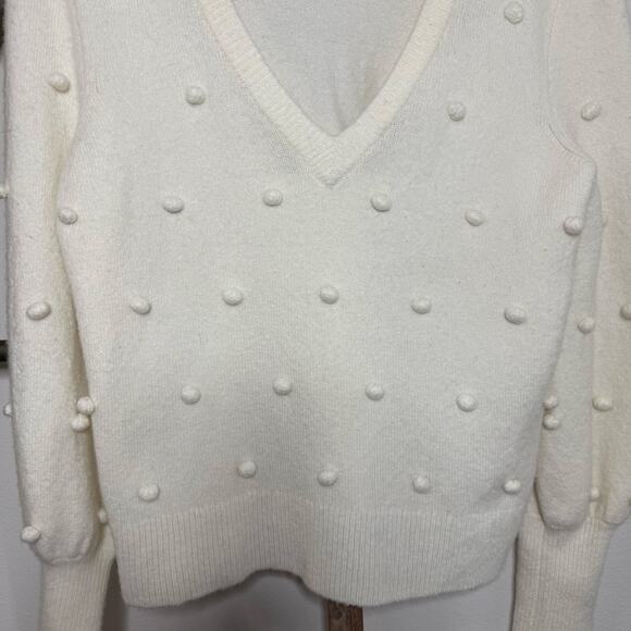 Madewell Bobble Dashwood V Neck Bright Ivory Sweater Size Medium - Picture 4 of 10